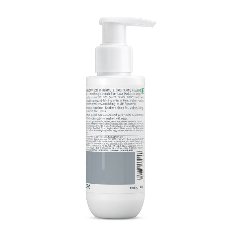 Lotus Herbals Whiteglow Skin Whitening & Brightening Cleansing Milk, Makeup Remover, All Skin Types