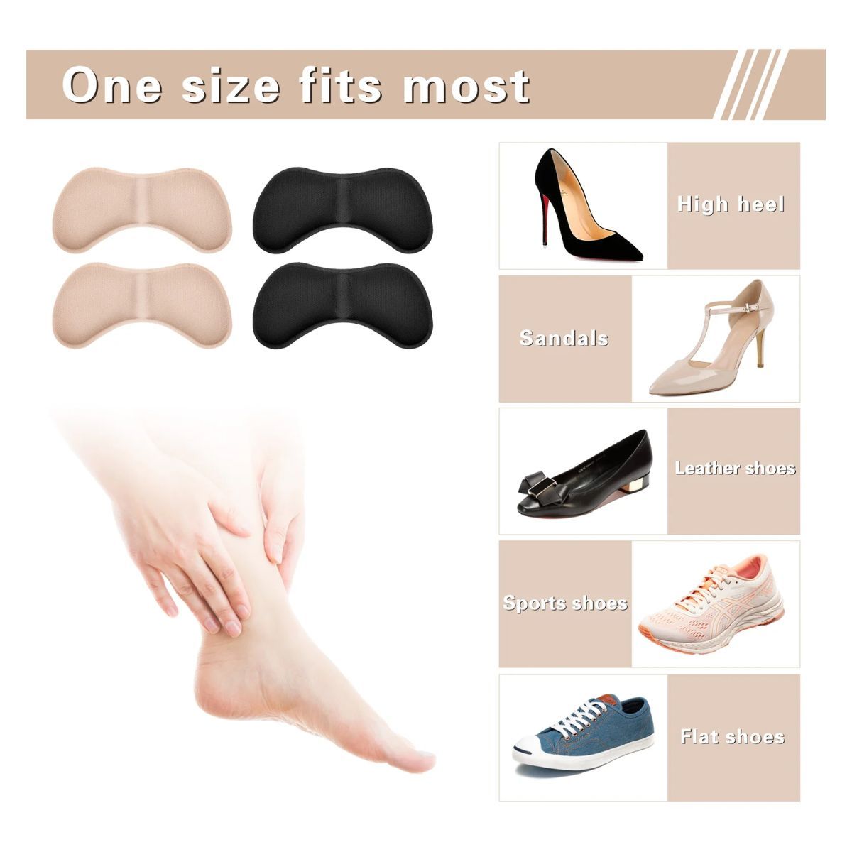 Matra Heel Liners 1 Pair Self Adhesive Shoe Bite Protector Foam Pads Inserts - Double Cushion