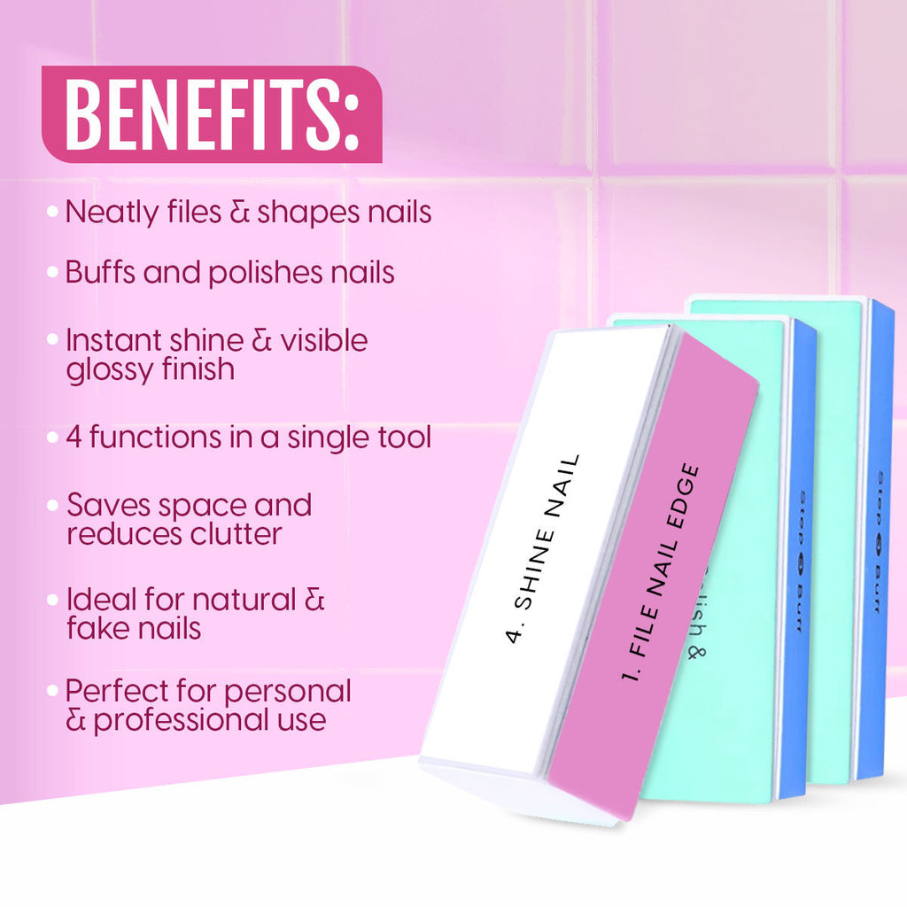 Matra 4 Way Nail Buffer Block with Filer, Shaper & Shiner for Manicure & Pedicure
