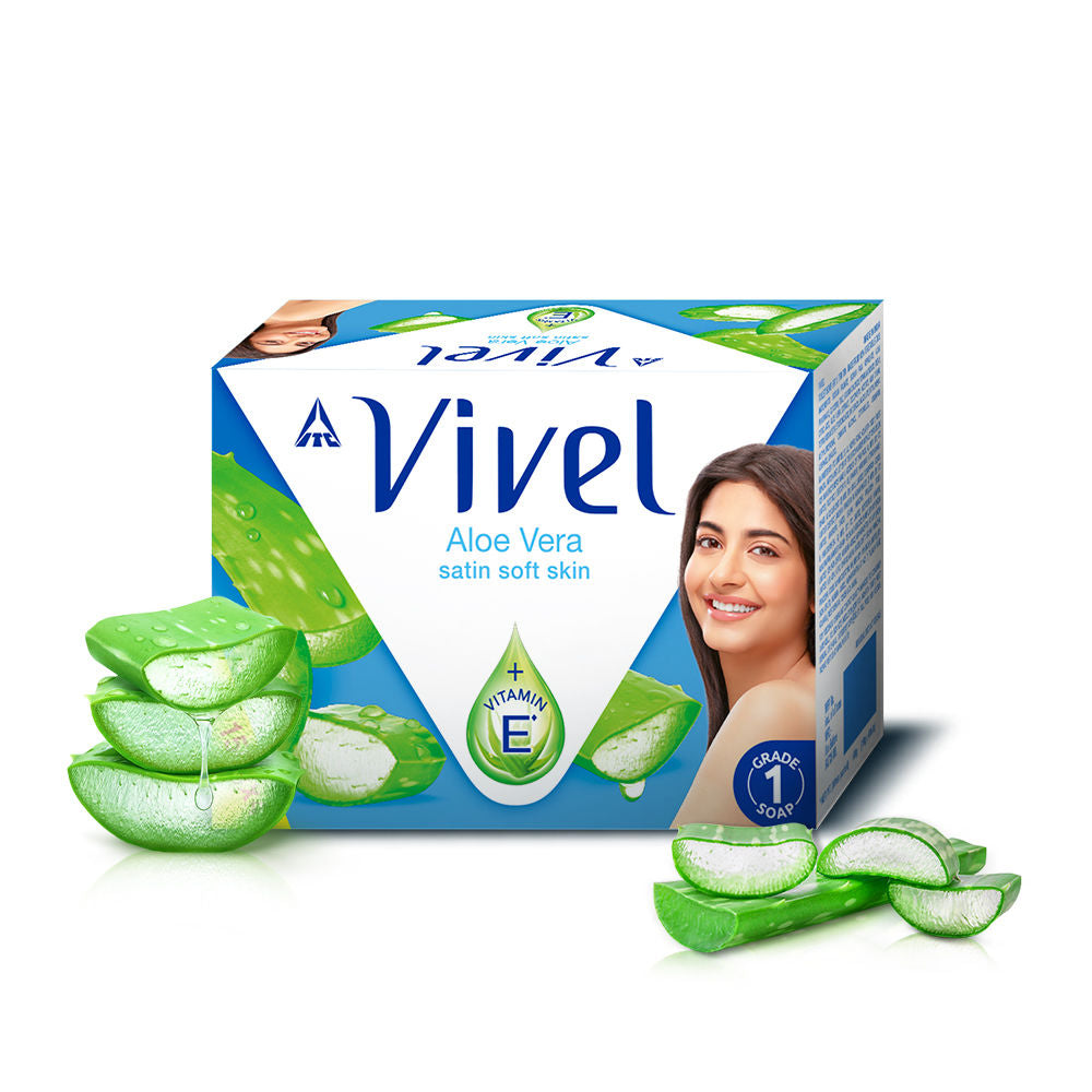 Vivel Aloe Vera Grade 1 Bathing Soap, Highest Soap Grade, 76% TFM, Vit E - 4 PCS
