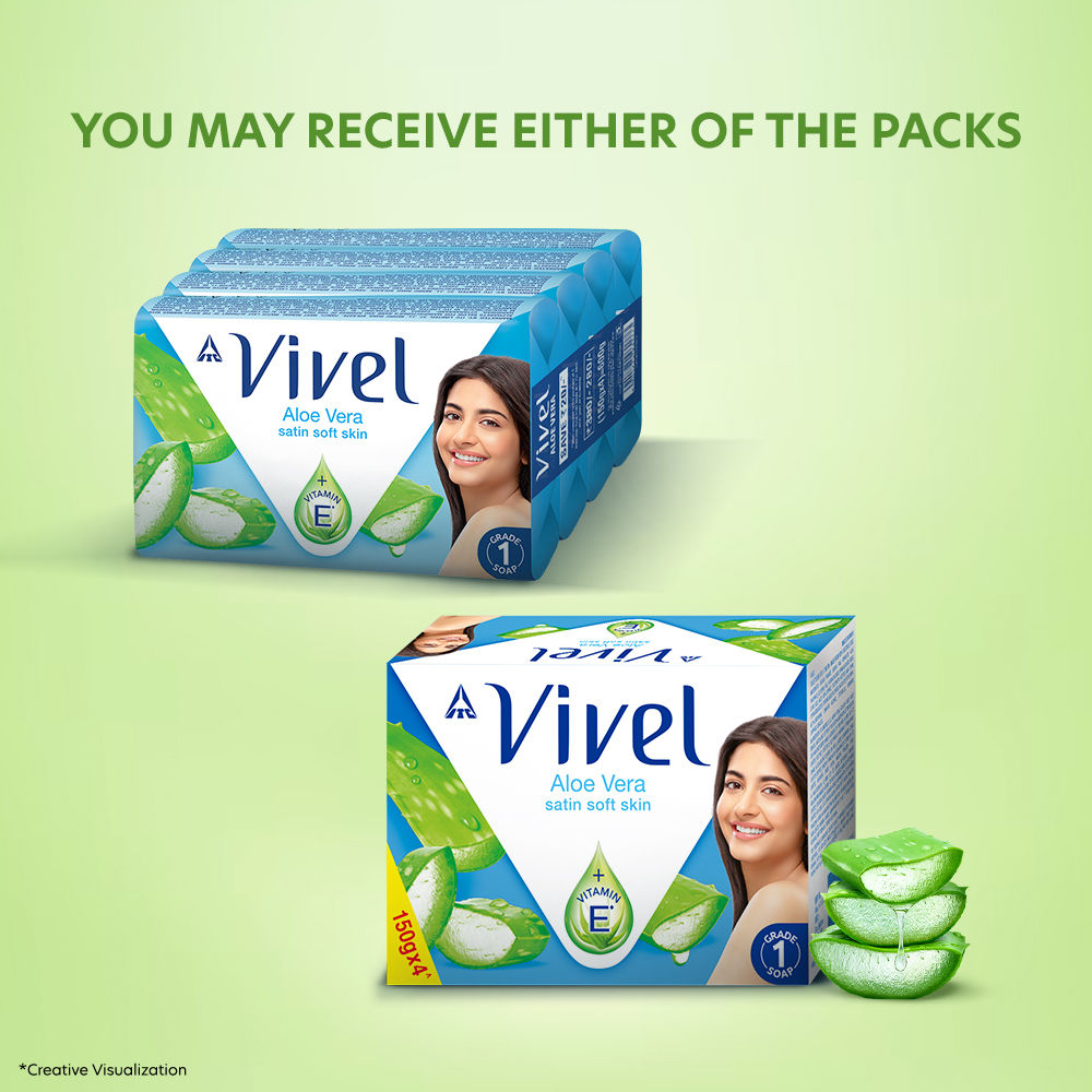 Vivel Aloe Vera Grade 1 Bathing Soap, Highest Soap Grade, 76% TFM, Vit E - 4 PCS