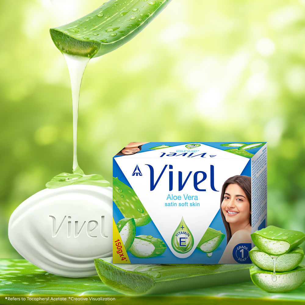 Vivel Aloe Vera Grade 1 Bathing Soap, Highest Soap Grade, 76% TFM, Vit E - 4 PCS
