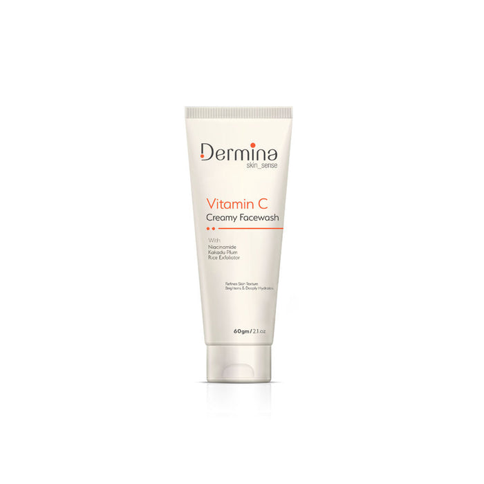 Dermina Vitamin C Creamy Facewash with Niacinamide & Kakadu Plum for Bright Skin