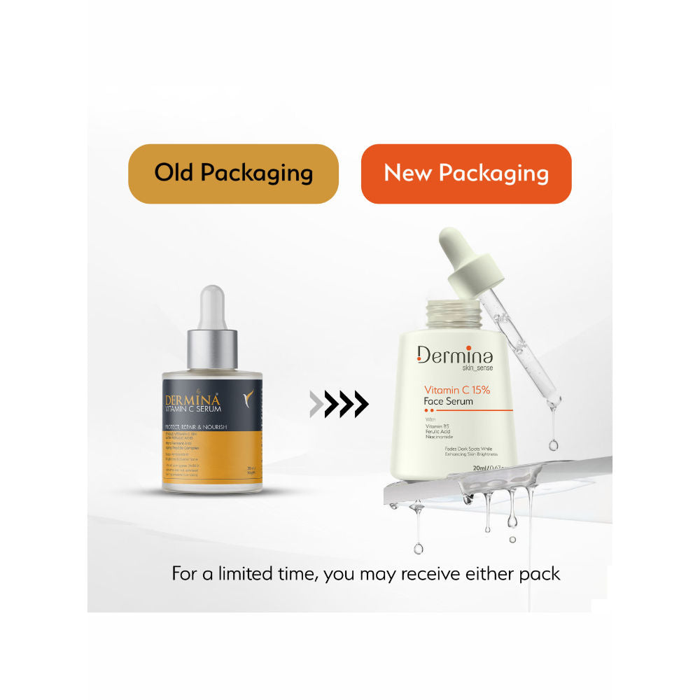 Dermina Vitamin C 15% Face Serum with Niacinamide, Vitamin B5 & Ferulic Acid