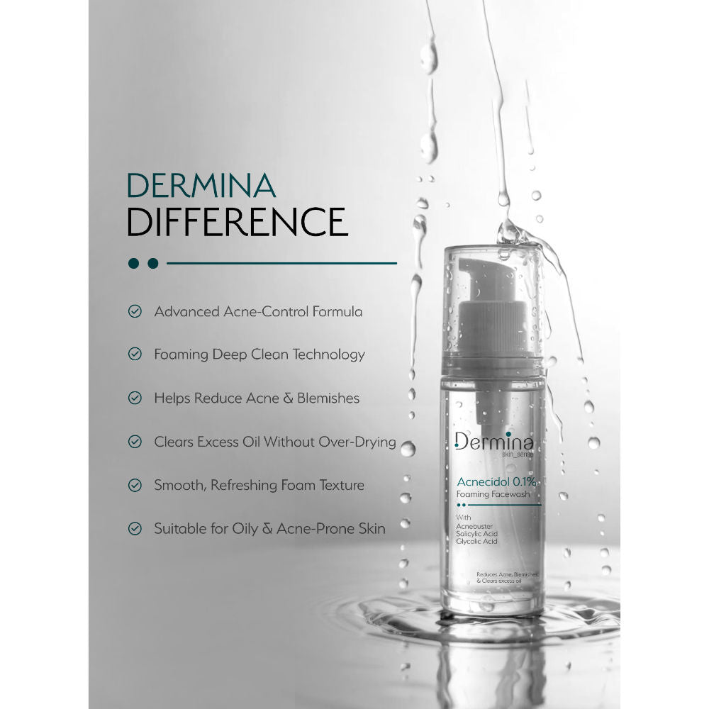 Dermina Acnecidol 0.1% Foaming Facewash with Salicylic & Glycolic Acid for Acne Care
