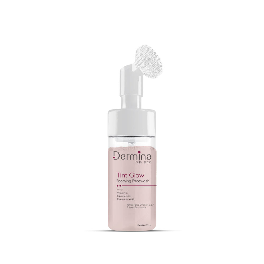 Dermina Tint Glow Foaming Facewash with Vitamin C, Niacinamide & HA for Radiant Skin