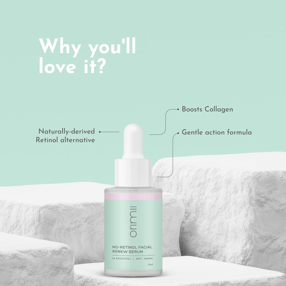 Orimii No Retinol Anti Ageing 1% Bakuchiol Face Serum - Non Comedogenic, Pregnancy Safe