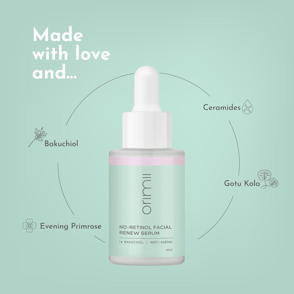 Orimii No Retinol Anti Ageing 1% Bakuchiol Face Serum - Non Comedogenic, Pregnancy Safe