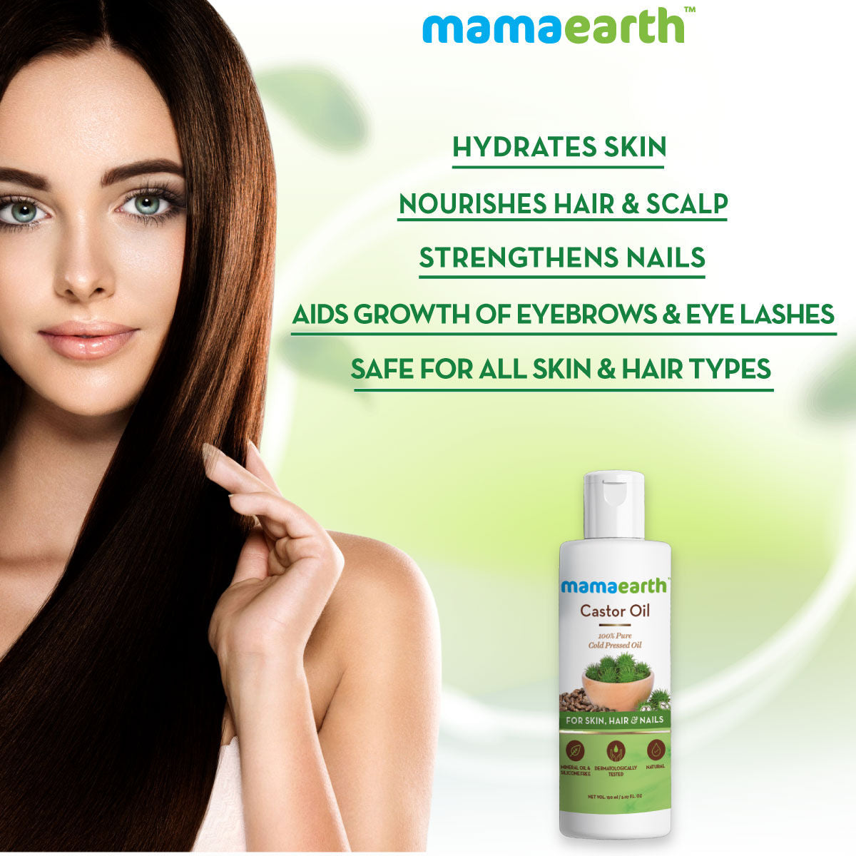 Mamaearth Castor Oil 100% Pure Cold Pressed Oil For Skin- Hair & Nails