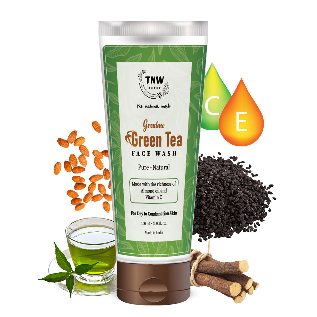 TNW The Natural Wash Green Tea Face Wash with Almond Oil for Soft Skin & Open Pores - For Dry Skin
