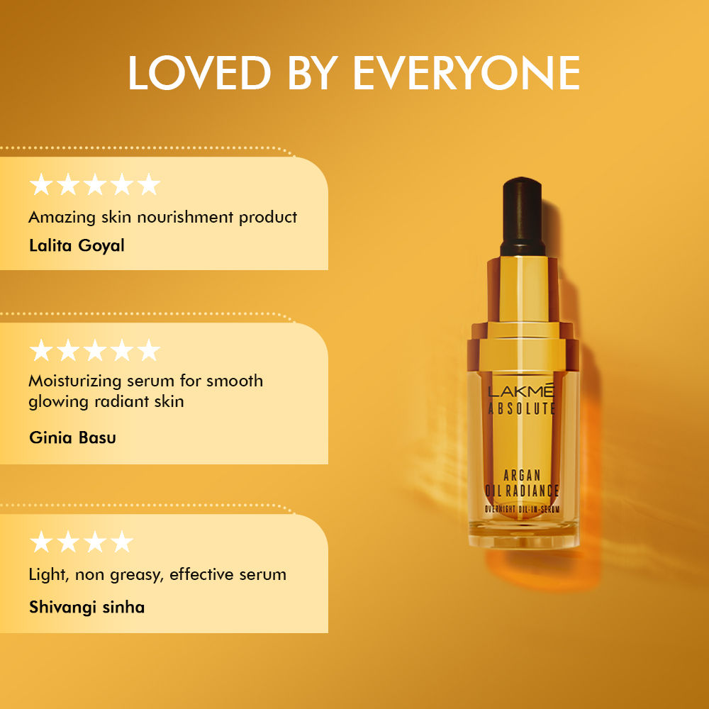 Lakme Absolute Argan Oil Radiance Overnight Oil In Serum with Moroccan Argan Oil