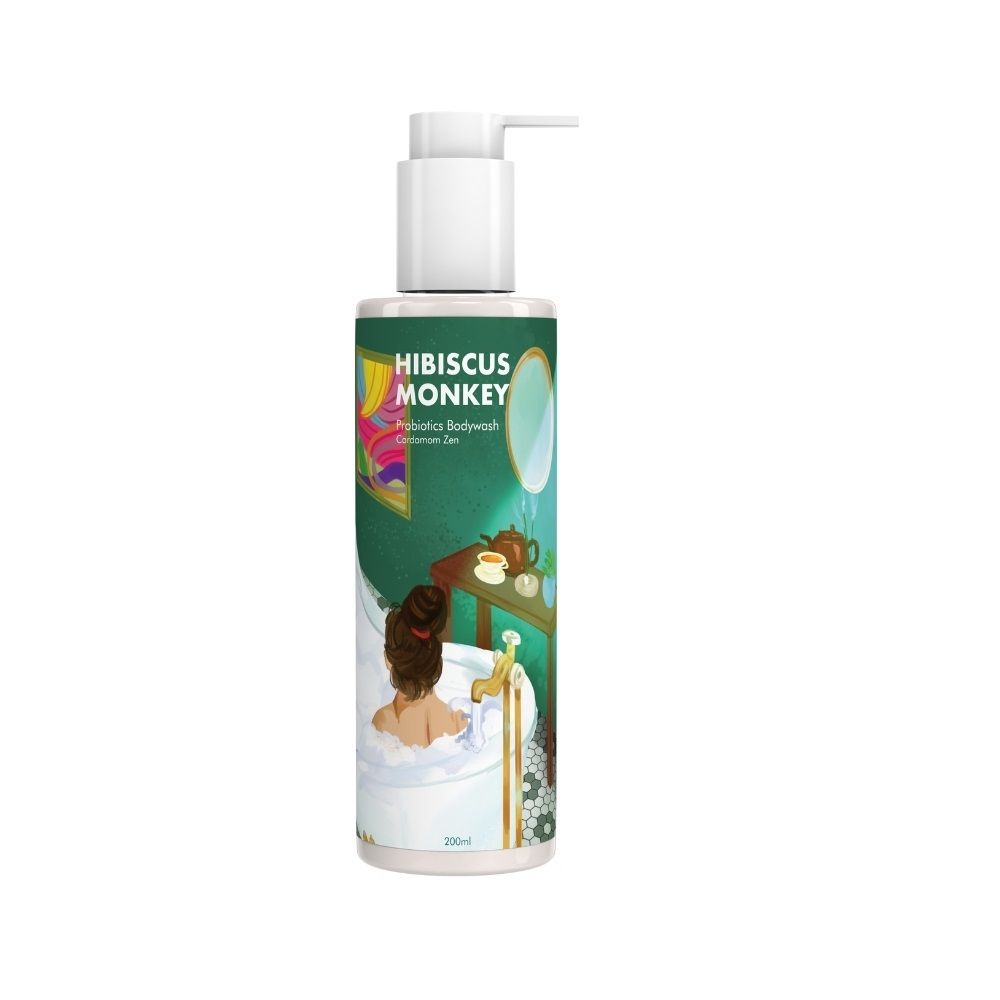 Hibiscus Monkey Probiotics Body Wash, 100% Plant Derived, Sensitive Skin Friendly, pH Balanced