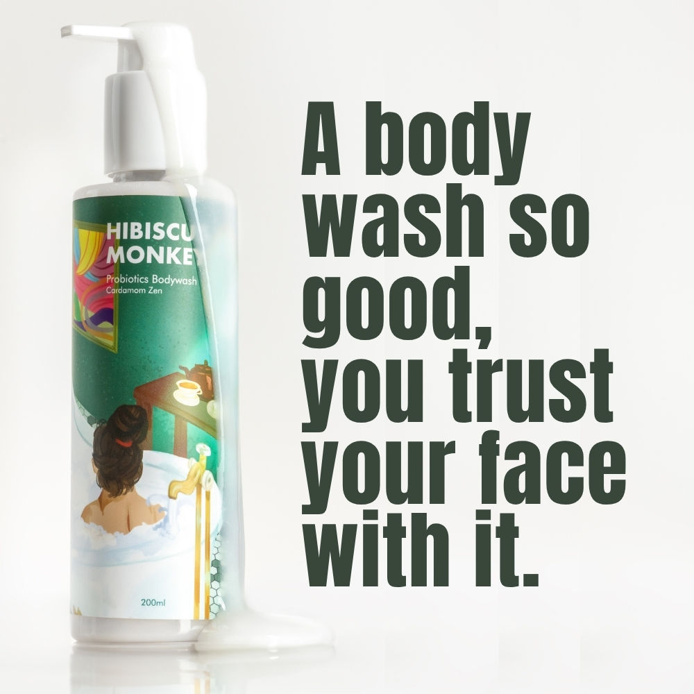 Hibiscus Monkey Probiotics Body Wash, 100% Plant Derived, Sensitive Skin Friendly, pH Balanced