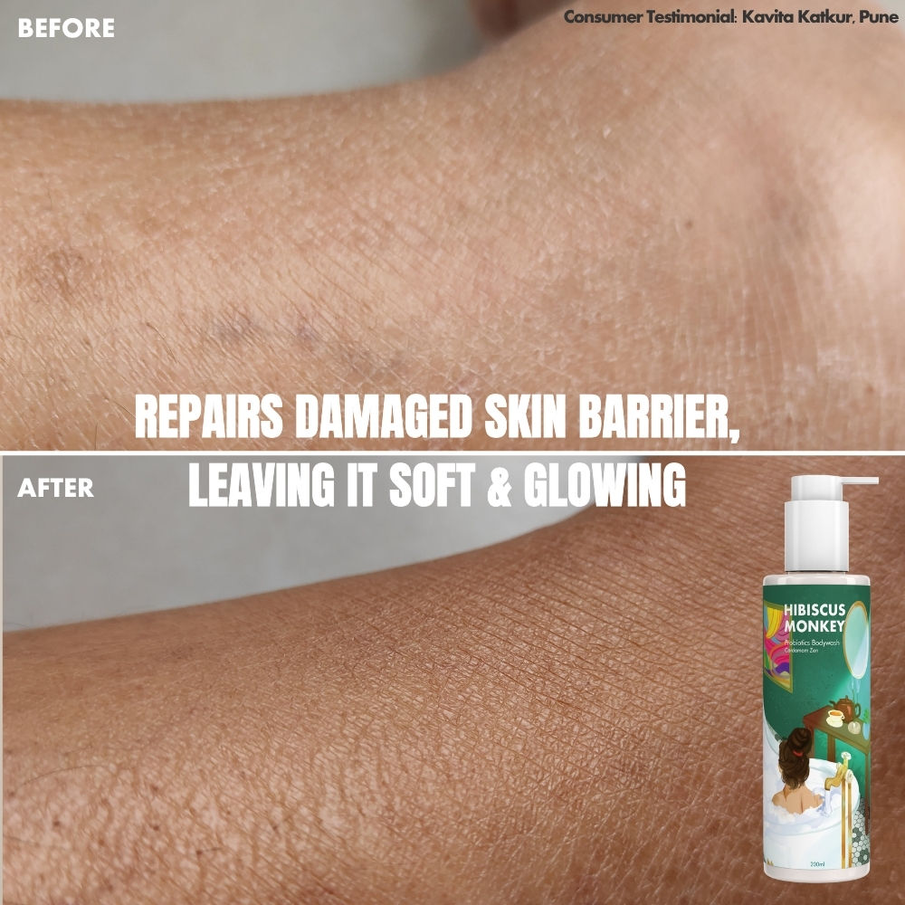 Hibiscus Monkey Probiotics Body Wash, 100% Plant Derived, Sensitive Skin Friendly, pH Balanced