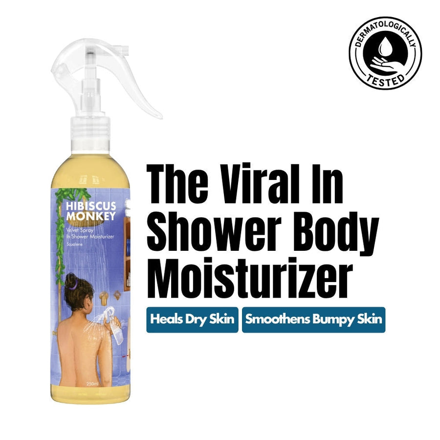 Hibiscus Monkey Velvet Spray Olive Squalane In-Shower Body Moisturizer, 100% Natural for Dry Skin
