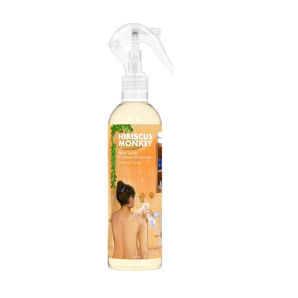 Hibiscus Monkey Velvet Spray Sunflower Orange In-Shower Body Moisturizer, 100% Natural for Dry Skin