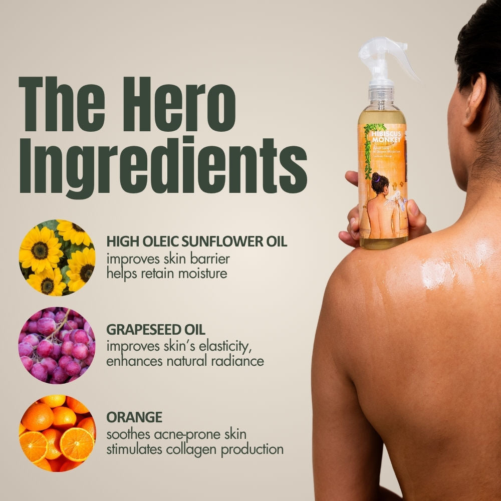 Hibiscus Monkey Velvet Spray Sunflower Orange In-Shower Body Moisturizer, 100% Natural for Dry Skin