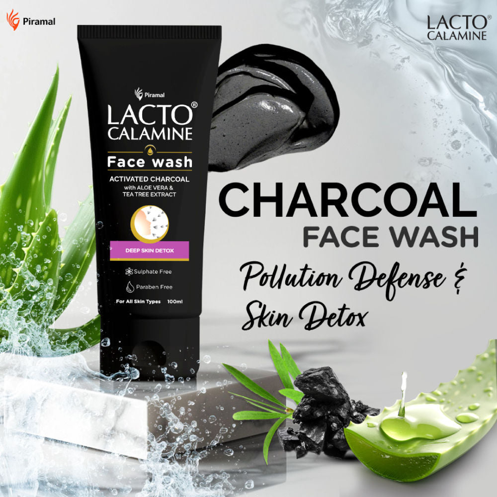 Lacto Calamine Activated Charcoal Face Wash with Aloe & Tea Tree Extract for Skin Detox