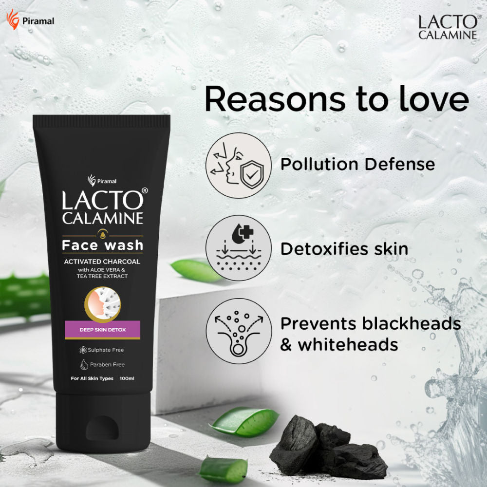 Lacto Calamine Activated Charcoal Face Wash with Aloe & Tea Tree Extract for Skin Detox