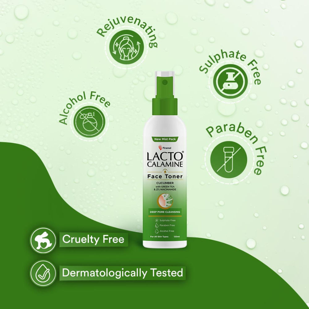 Lacto Calamine Cucumber Face Toner with Green Tea, 2% Niacinamide for Cool & Hydrated Skin