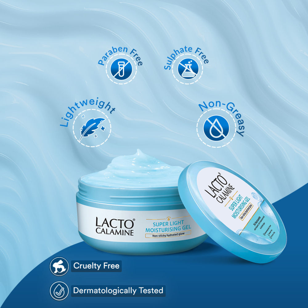 Lacto Calamine Super Light Gel Oil-Free Moisturizer-Hyaluronic Acid+Niacinamide-Non-Sticky Hydration
