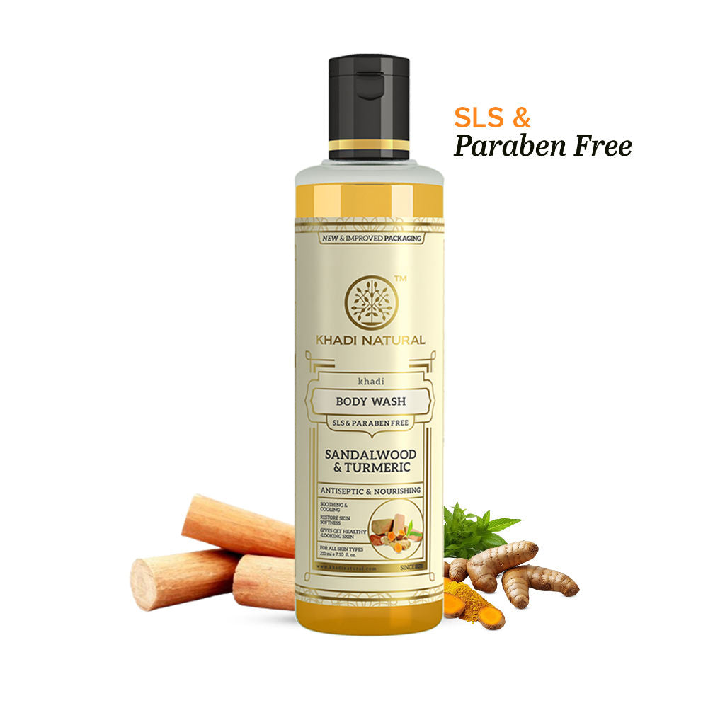 Khadi Natural Sandalwood & Turmeric Body Wash to Cleanse, Brighten, and Comfort Skin