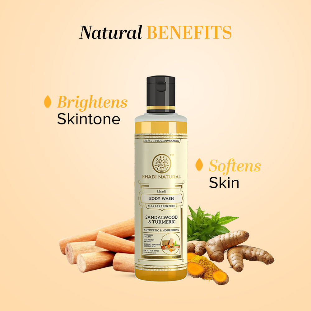 Khadi Natural Sandalwood & Turmeric Body Wash to Cleanse, Brighten, and Comfort Skin
