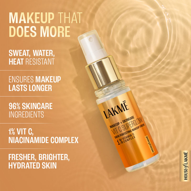 Lakme Vitamin C Superglow Lightweight Skin Perfecting Makeup Fixer With 1% Vit C For Radiant Glow