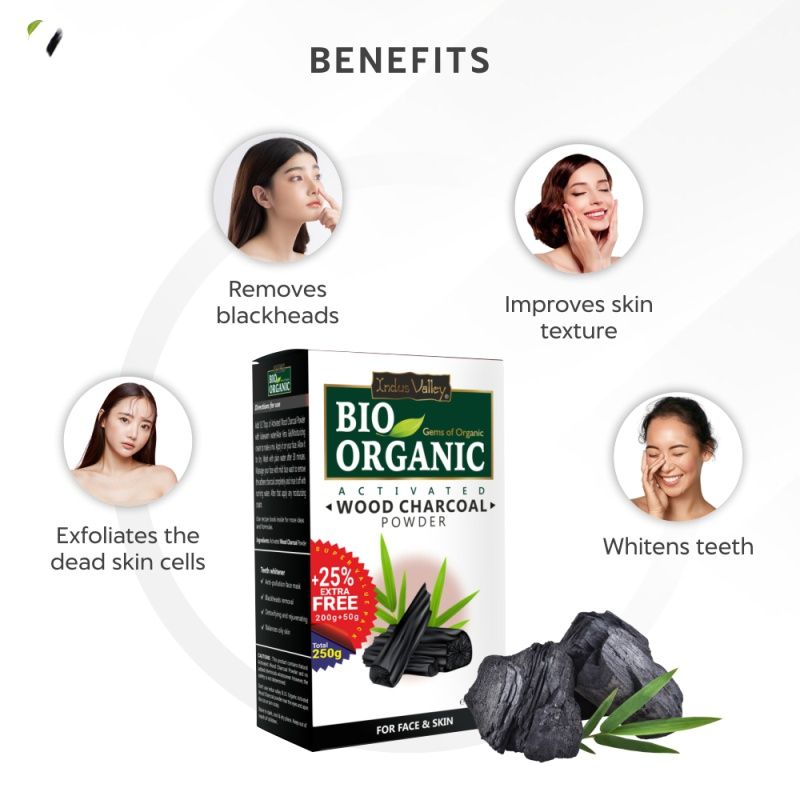 Indus Valley Bio Organic Wood Charcoal Powder for Face & Skin