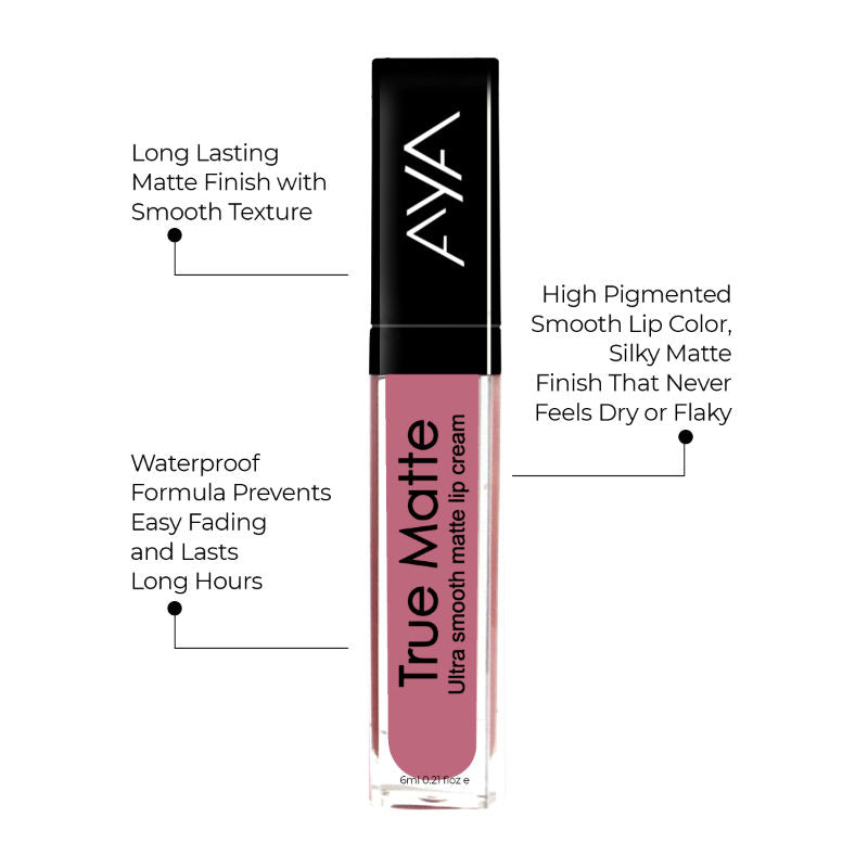 AYA True Matte Liquid Lipstick, Ultra Smooth Matte Lip Cream, 01 Pink