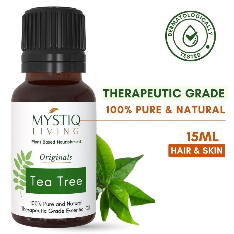 Mystiq Living Tea Tree Essential Oil Pure Organic, For Acne, Face, Skin, Hair, Pimples & Dandruff