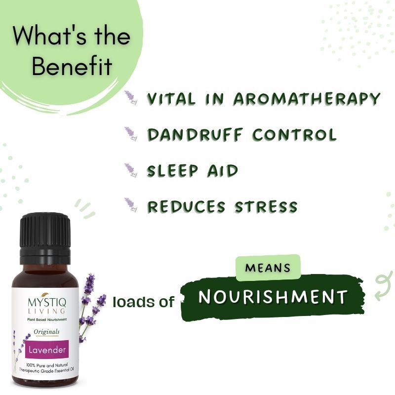 Mystiq Living Lavender Essential Oil For Skin, Hair Growth, Face & Better Sleep, 100% Pure Organic
