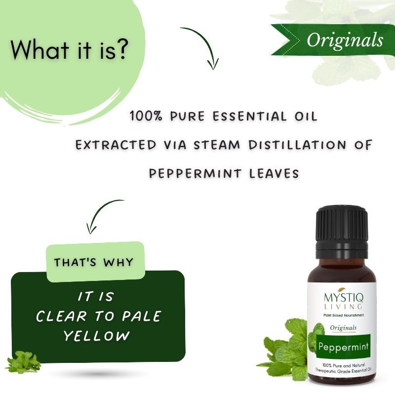 Mystiq Living Peppermint Essential Oil For Hair Growth, Dandruff & Itchy Scalp, 100% Pure Organic
