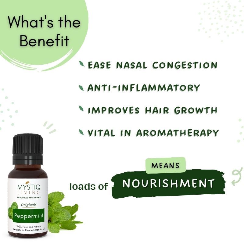 Mystiq Living Peppermint Essential Oil For Hair Growth, Dandruff & Itchy Scalp, 100% Pure Organic