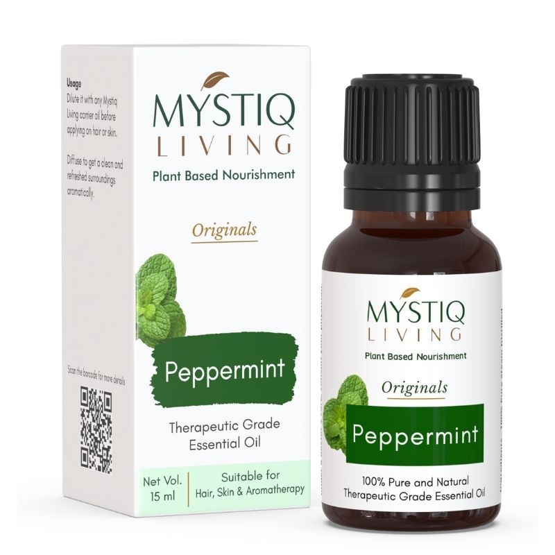 Mystiq Living Peppermint Essential Oil For Hair Growth, Dandruff & Itchy Scalp, 100% Pure Organic