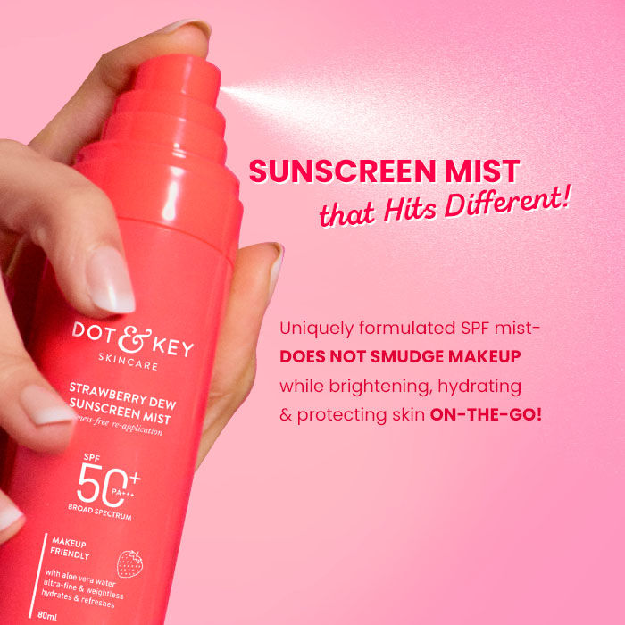 Dot & Key Strawberry Dew Sunscreen Mist In-Vivo Tested SPF 50+ PA+++, Mess-Free Re-application