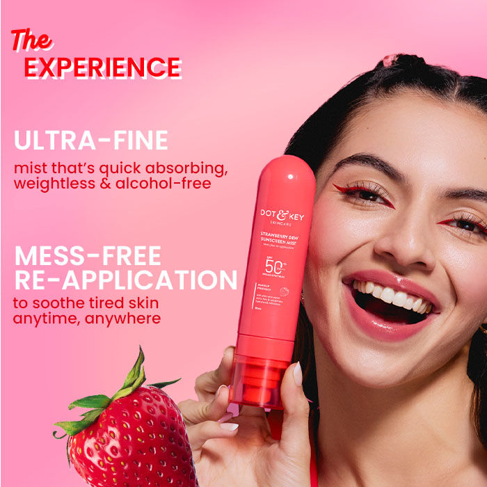 Dot & Key Strawberry Dew Sunscreen Mist In-Vivo Tested SPF 50+ PA+++, Mess-Free Re-application