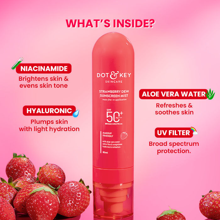 Dot & Key Strawberry Dew Sunscreen Mist In-Vivo Tested SPF 50+ PA+++, Mess-Free Re-application