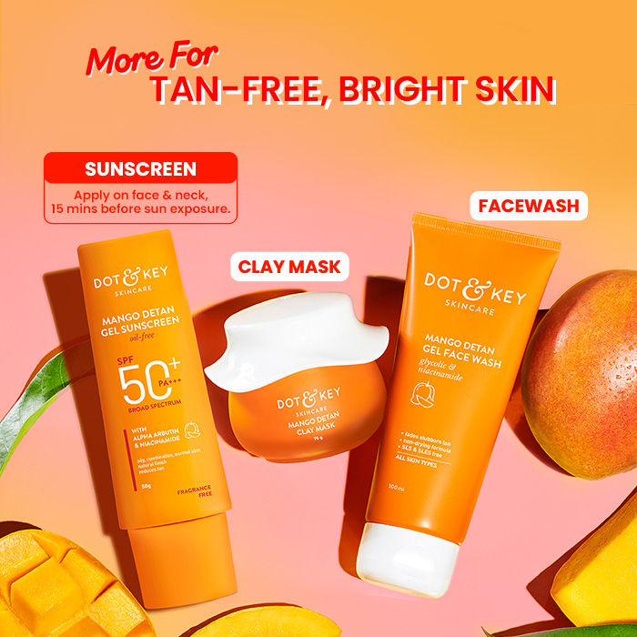 Dot & Key Mango Detan Gel Sunscreen In-Vivo Tested SPF 50+ PA++++, Oil-Free Formula