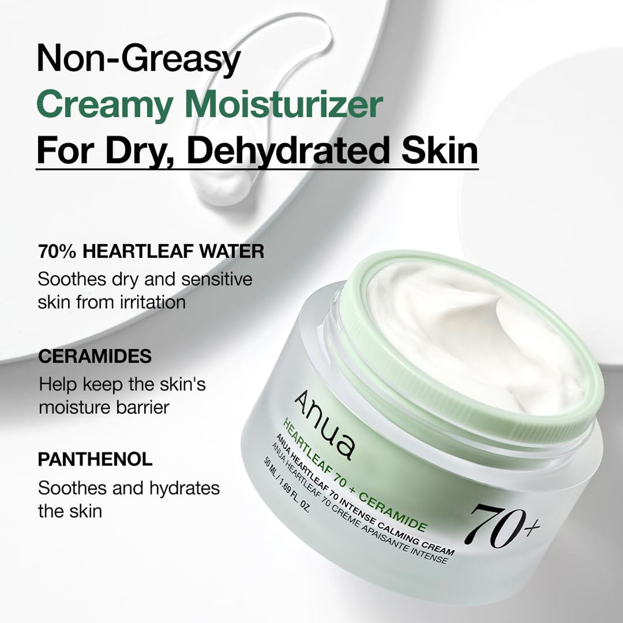 Anua Heartleaf 70 Intense Calming Cream with Ceramide & Panthenol for Skin Barrier Repair