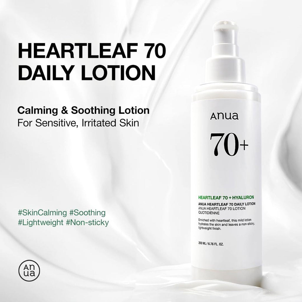 Anua Heartleaf 70 Daily Lotion Lightweight Moisturizer with Hyaluronic Acid for Dry, Acne-Prone Skin