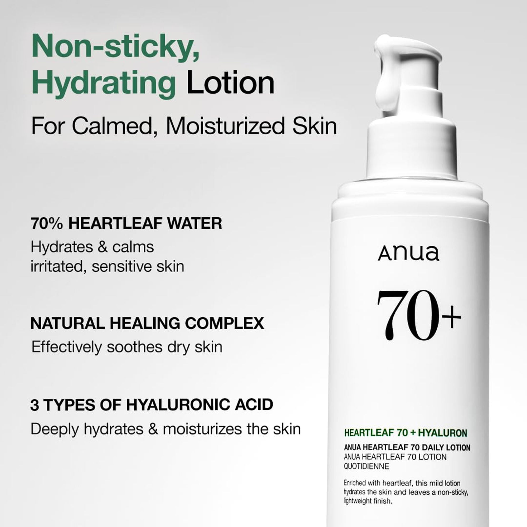Anua Heartleaf 70 Daily Lotion Lightweight Moisturizer with Hyaluronic Acid for Dry, Acne-Prone Skin