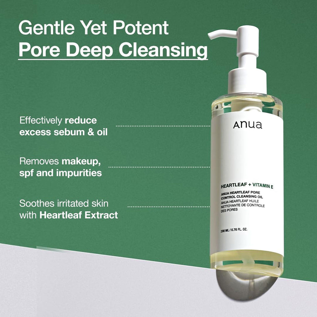 Anua Heartleaf Pore Control Cleansing Oil Removes Makeup, Excess Sebum, Blackheads & Clogged Pores