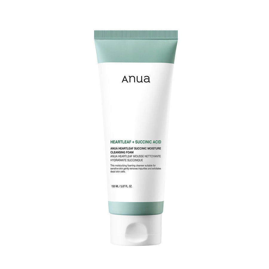 Anua Heartleaf Succinic Moisture Cleansing Foam, Non-Stripping & pH Balanced for Sensitive Skin