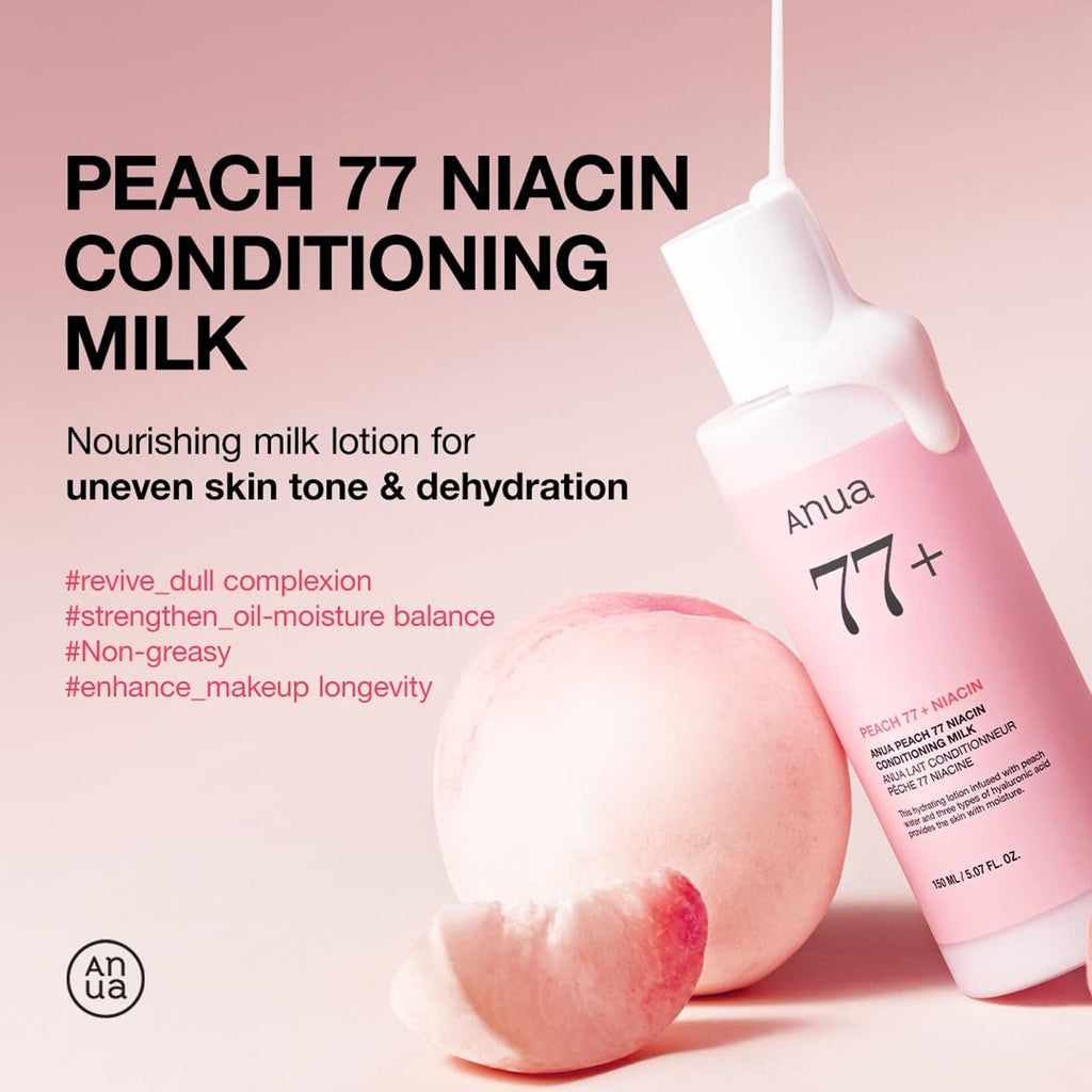 Anua Peach 77 Niacin Conditioning Milk with Ceramide & Hyaluronic Acid for Hydrating & Brightening