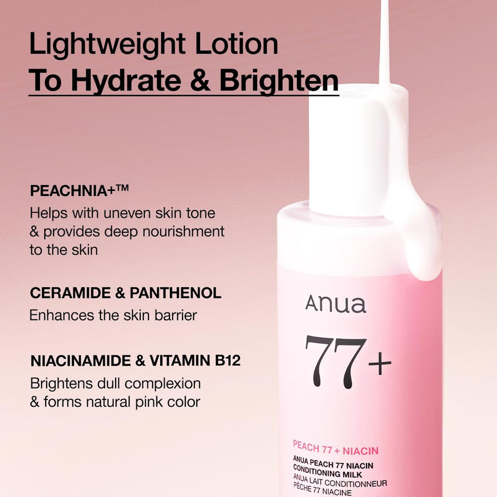 Anua Peach 77 Niacin Conditioning Milk with Ceramide & Hyaluronic Acid for Hydrating & Brightening