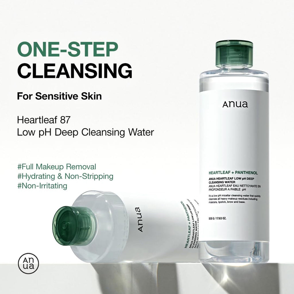 Anua Heartleaf Low Ph Deep Cleansing Water with Micellar Technology Removes Makeup & Impurities