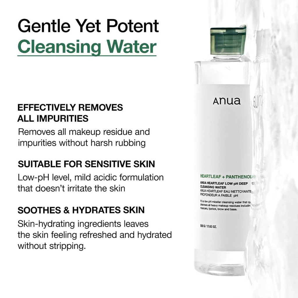 Anua Heartleaf Low Ph Deep Cleansing Water with Micellar Technology Removes Makeup & Impurities