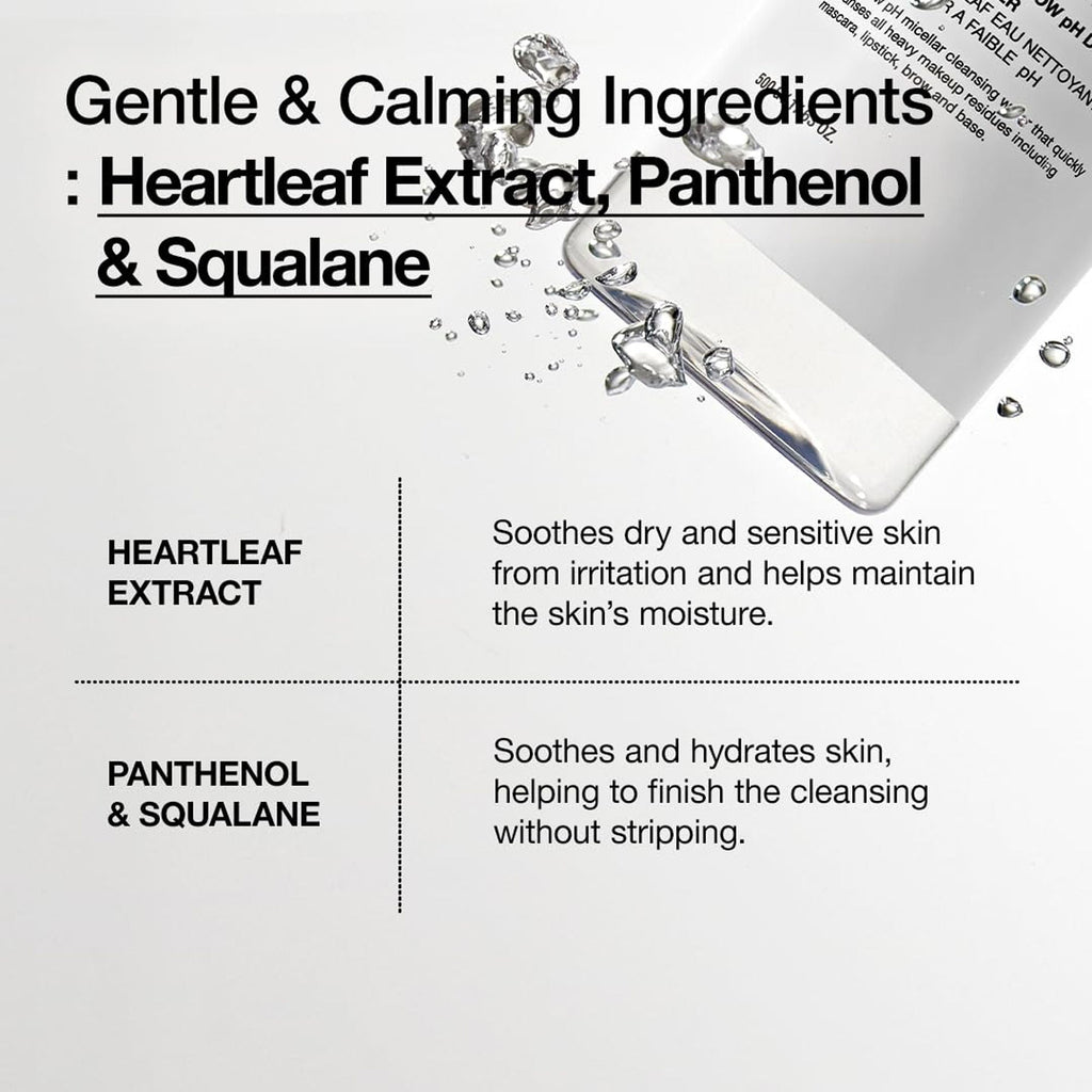 Anua Heartleaf Low Ph Deep Cleansing Water with Micellar Technology Removes Makeup & Impurities