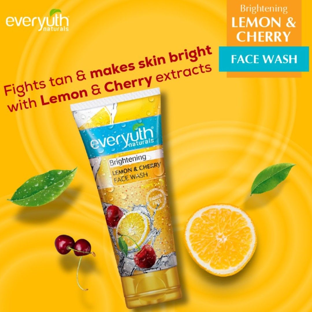 Everyuth Naturals Face Wash - Brightening Lemon & Cherry, Suits all Skin Types, Paraben Free